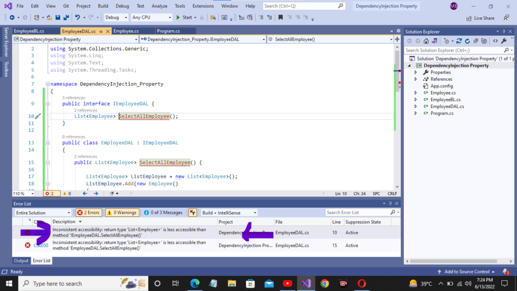 Inconsistent accessibility: return type is less accessible than method