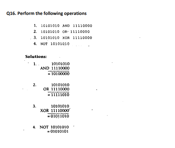 perform the following operations 10101010 and 11110000